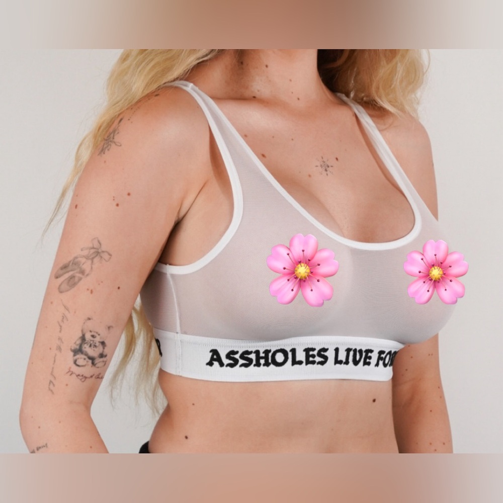 ASSHOLES LIVE FOREVER
WHITE MESH SPORTS BRA